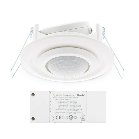 Aanwezigheiddetector plafond PIR, 2000W, 7M, 40m2, 2 Relais