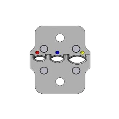 Matrijs voor krimpmachines, stootverbinder (rood, blauw, geel)