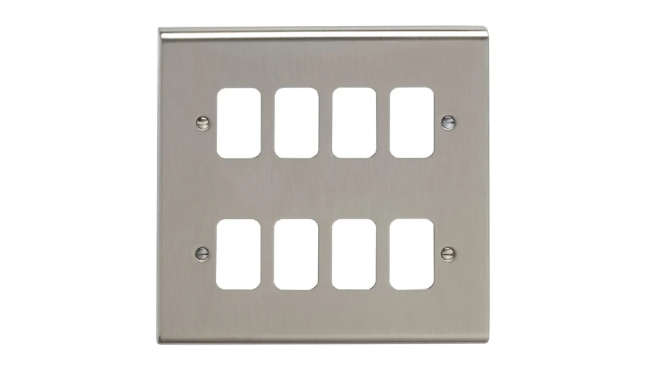 Slimline Décor 8 Gang Grid Plate Stainless Steel | DETA Electrical