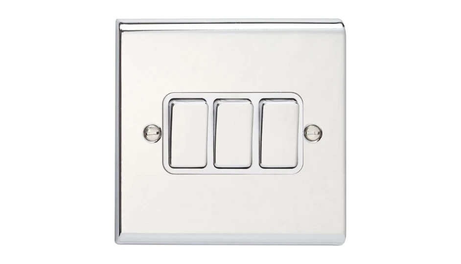 Slimline Décor 3 Gang 2 Way 10AX Plate Switch Chrome White Insert ...