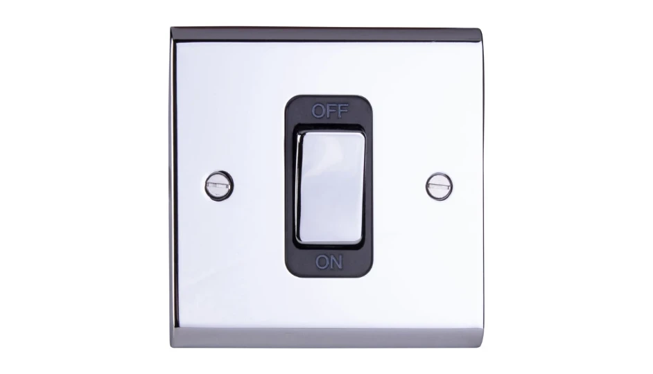 Slimline Décor 50A DP Switch Chrome Black Insert | DETA Electrical