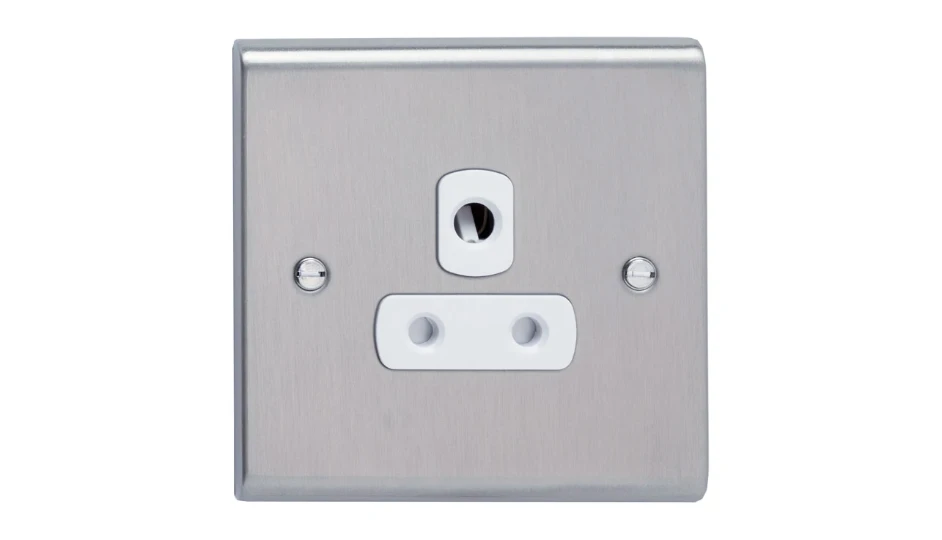 Slimline Décor 5A Unswitched Socket Round Pin Stainless Steel White ...