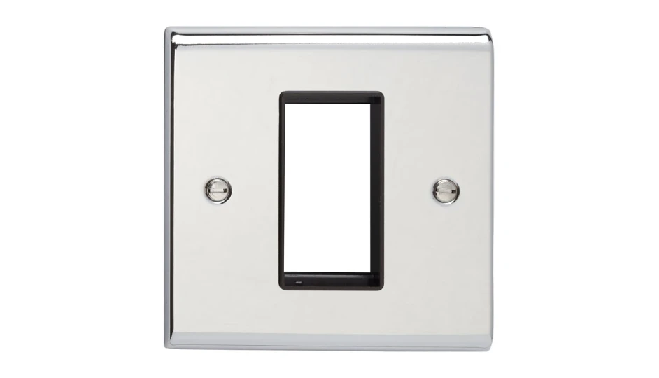 Slimline Décor One Module Data Plate Chrome Black Insert | DETA Electrical
