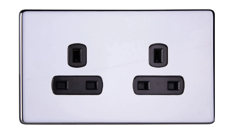 Ultra Screwless 2 Gang 13A Unswitched Socket Chrome Black Insert | DETA ...