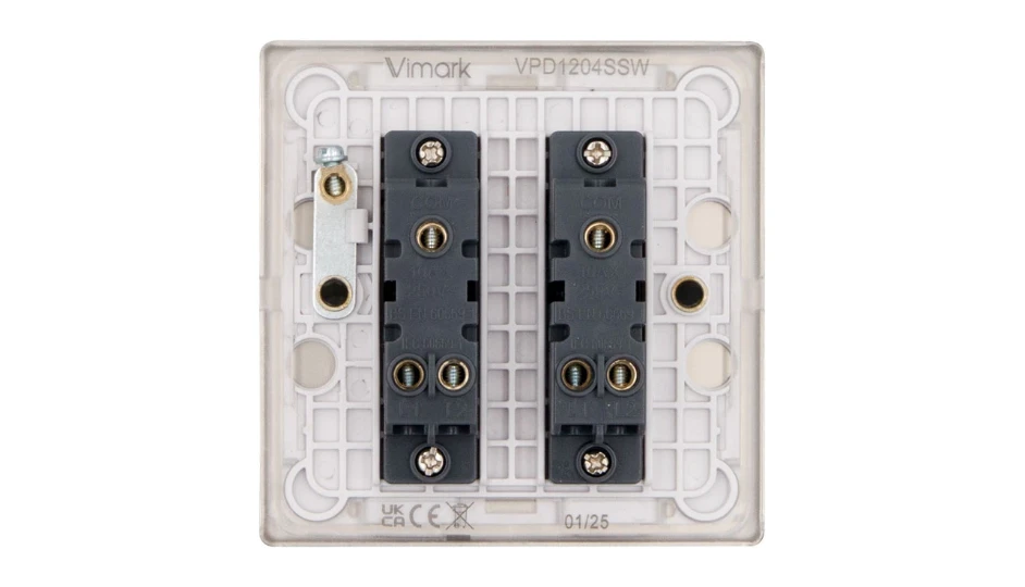 Pro Décor 2 Gang 2 Way 10AX Plate Switch Stainless Steel White Insert ...