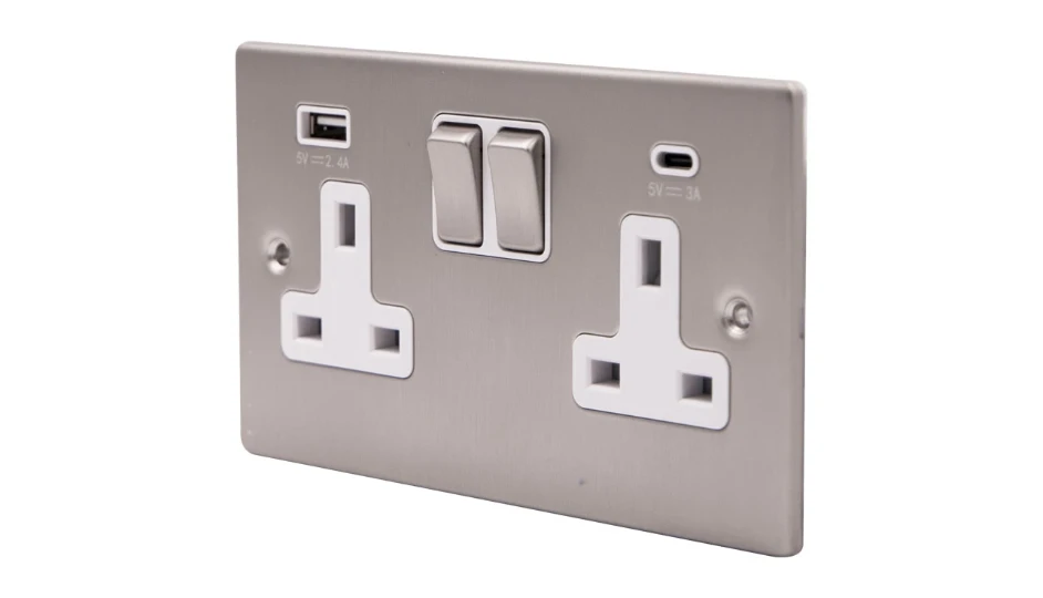 Pro Décor 2 Gang 13A Switched Socket SP with 2 USB Ports (1 x Type A ...