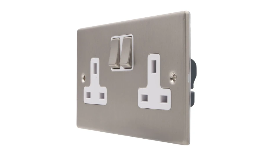 Pro Décor 2 Gang 13A Switched Socket DP Stainless Steel White Insert ...