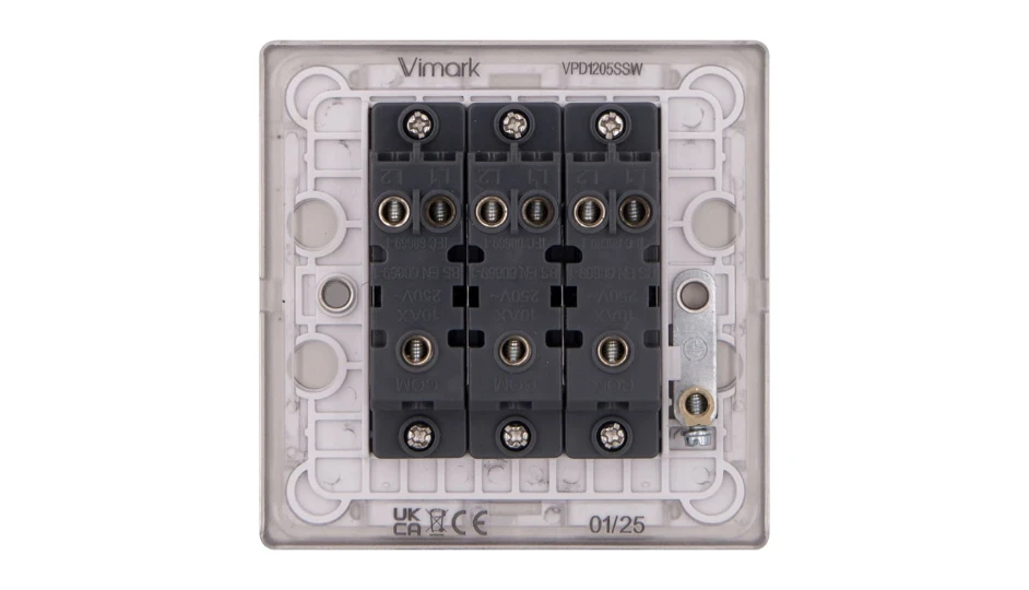 Pro Décor 3 Gang 2 Way 10AX Plate Switch Stainless Steel White Insert ...