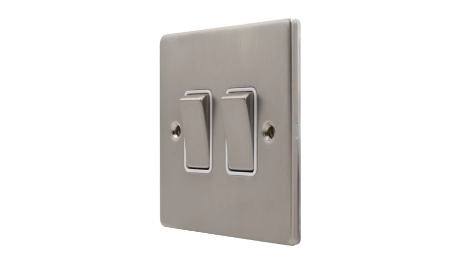 Pro Décor 2 Gang 2 Way 10AX Plate Switch Stainless Steel White Insert ...