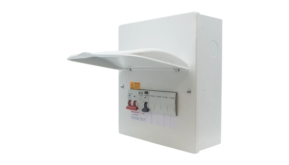 8 Module IP2X EV Consumer Unit with 100A Mains Switch, Type 2 SPD, and ...