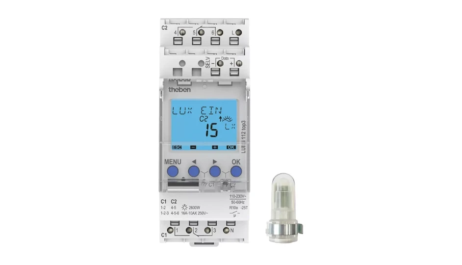 Theben LUNA 112 Top3 AL 2 Module 2 Channel DIN Rail Digital Light Level ...
