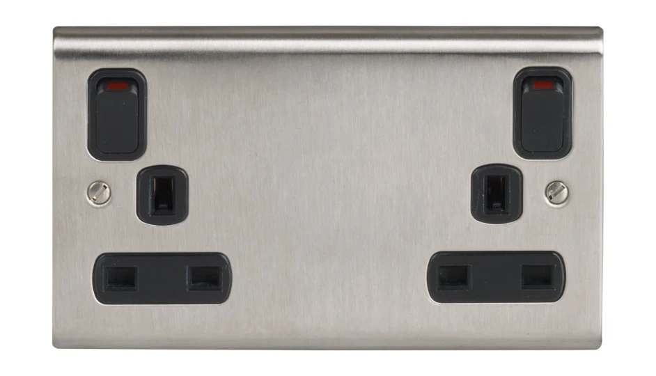 Slimline Décor 2 Gang 13A Switched Socket SP with Outboard Rockers ...