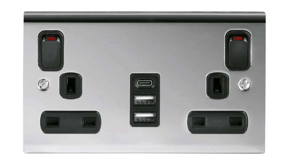 Slimline Décor 13A 2 Gang Switched Socket with 3 USB Ports (1 x Type C ...