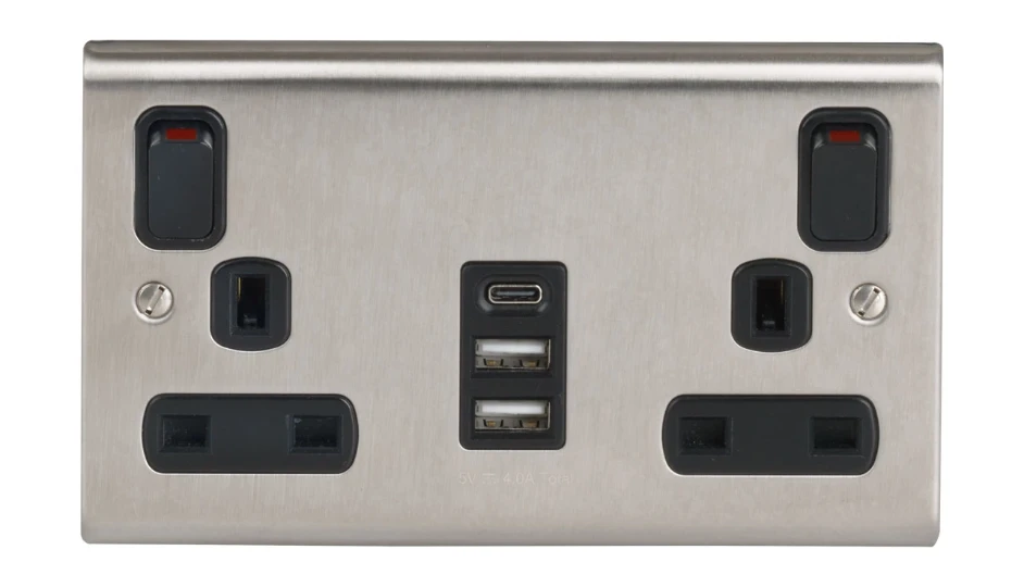Slimline Décor 13A 2g Switched Socket with 3 USB Ports (1 x Type C + 2 ...