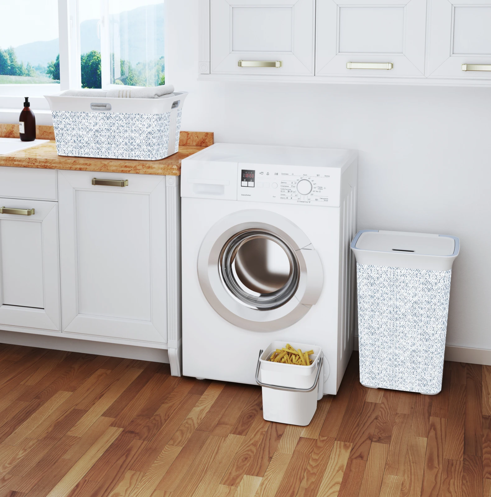Kis Chic Wasmand - 45L - wit/blauw