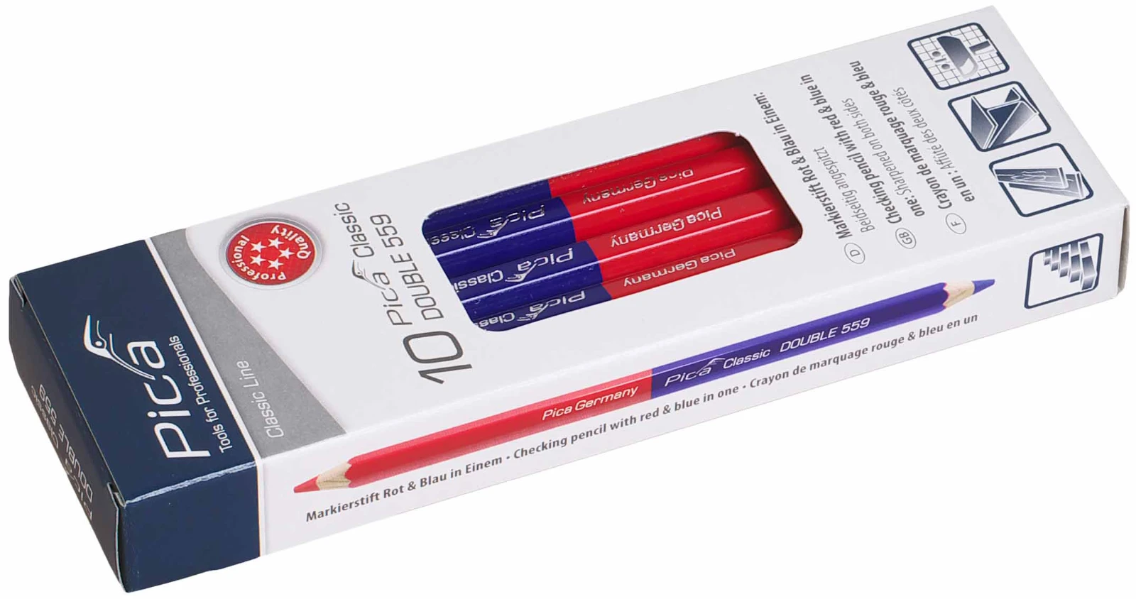 Pica Classic 559 Markeerpotlood DOUBLE rood/blauw 18 cm (10 stuks)