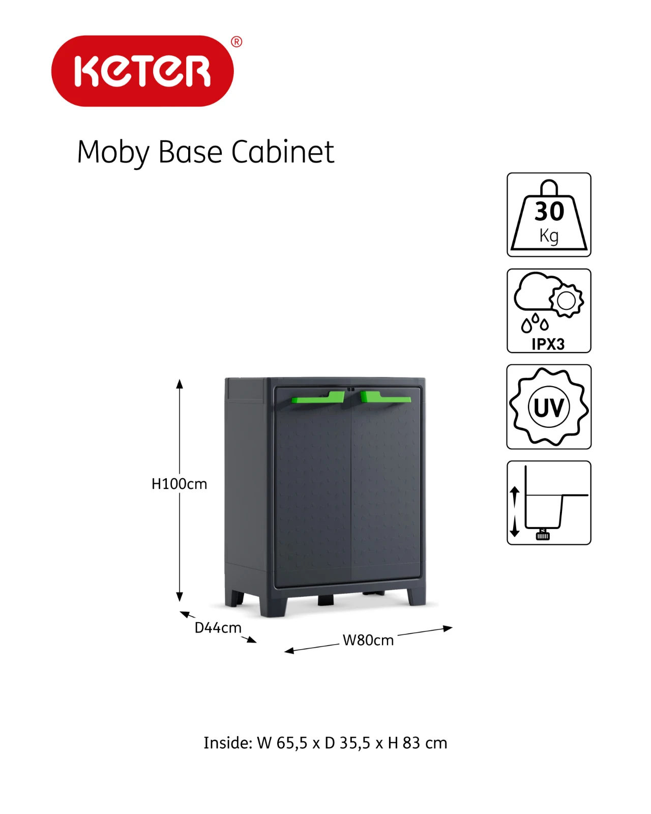 Keter Moby Opbergkast laag - tuinkast - 2 planken