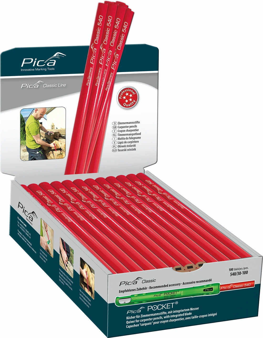Pica Classic 540/30 Timmermanspotlood 2H 30 cm - 100 stuks (display)