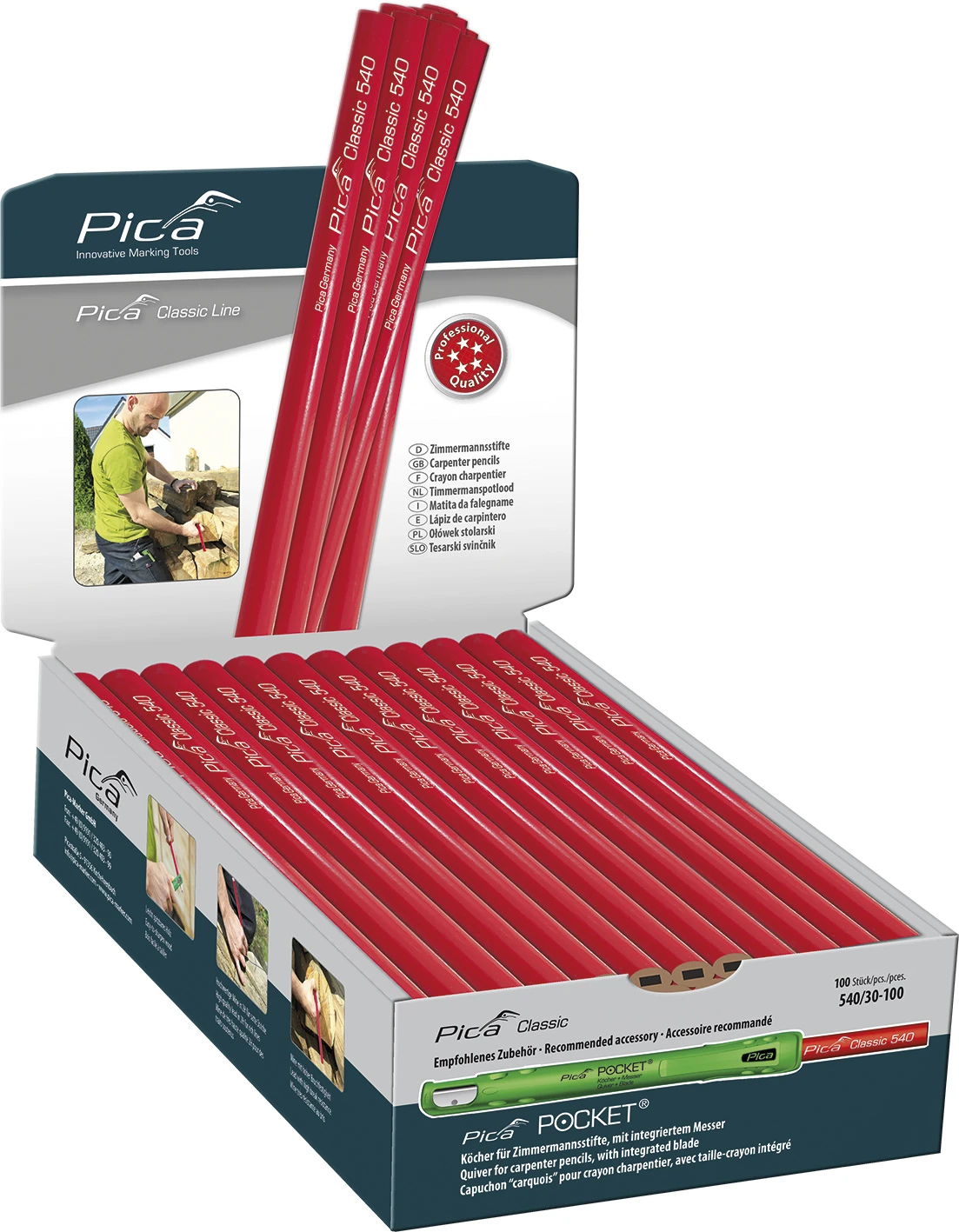 Pica Classic 540/30 Timmermanspotlood 2H 30 cm (10 stuks)