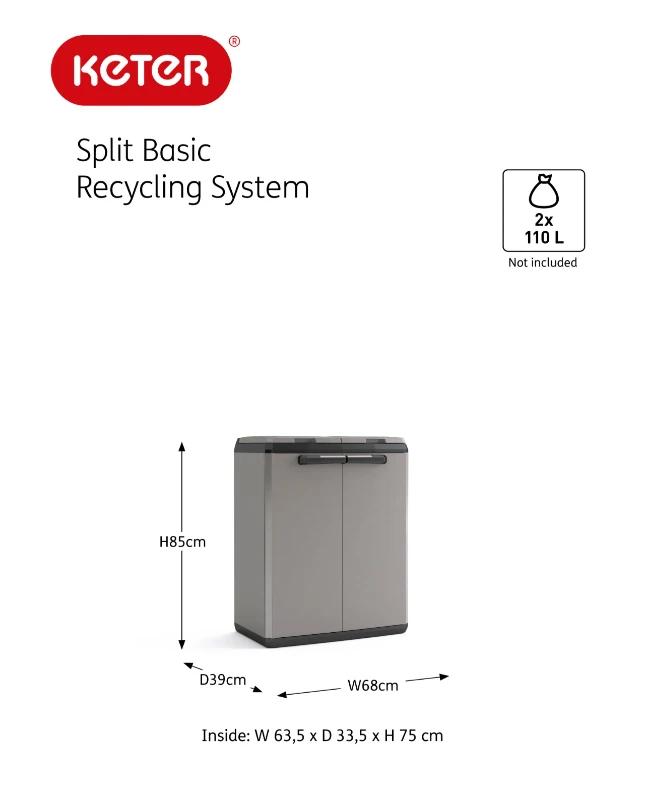 Keter Split Basic Recycling Kliko -  Vuilbakken buiten - 2x110L