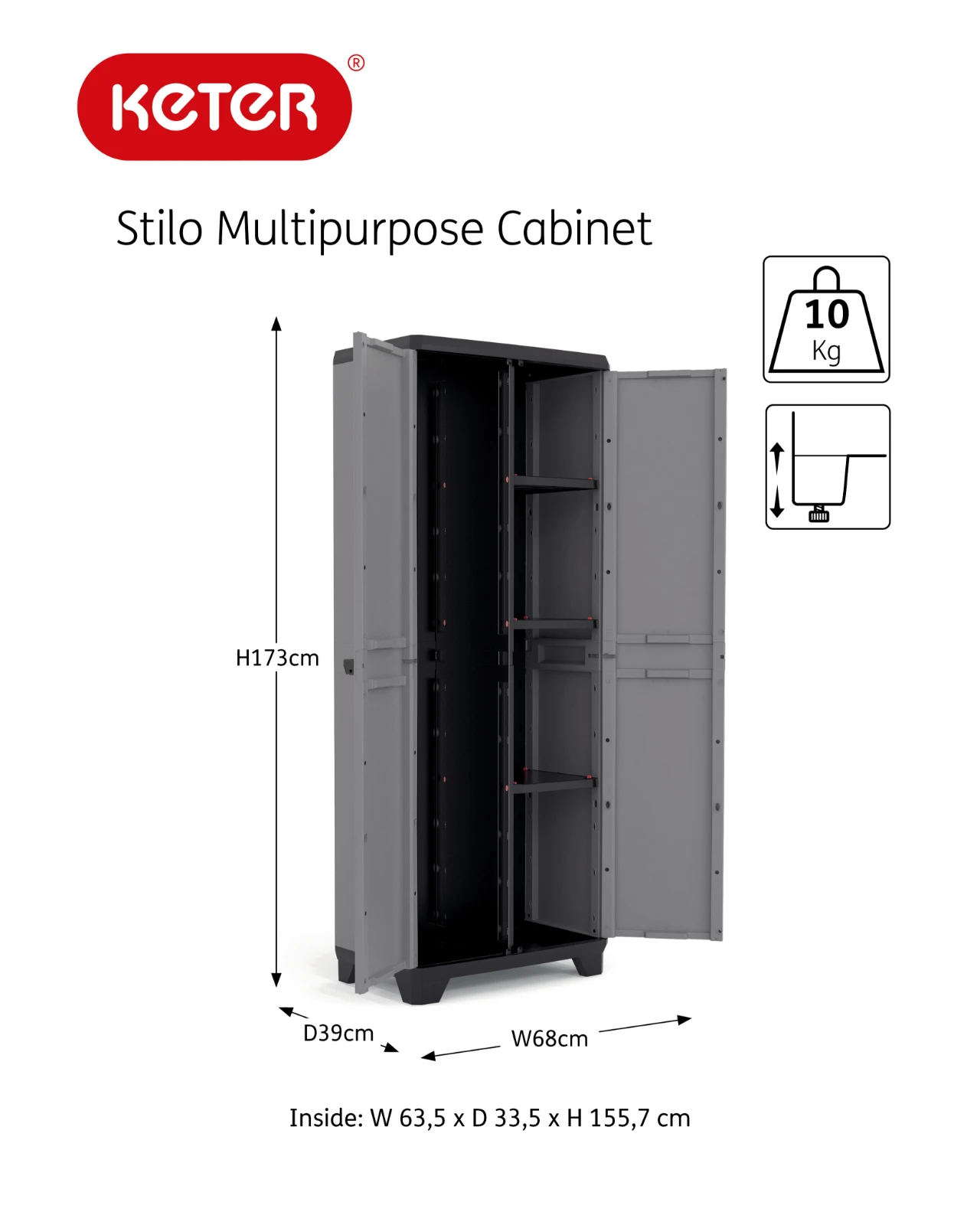 Keter Stilo Opbergkast hoog - Multipurpose - 3 planken