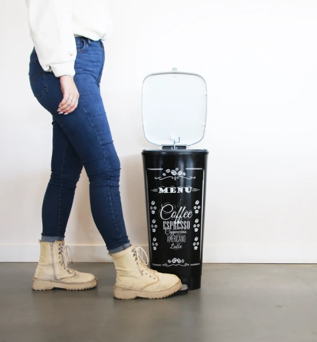 Kis Chic Bin Coffee Menu Pedaalemmer - 50L - zwart/wit