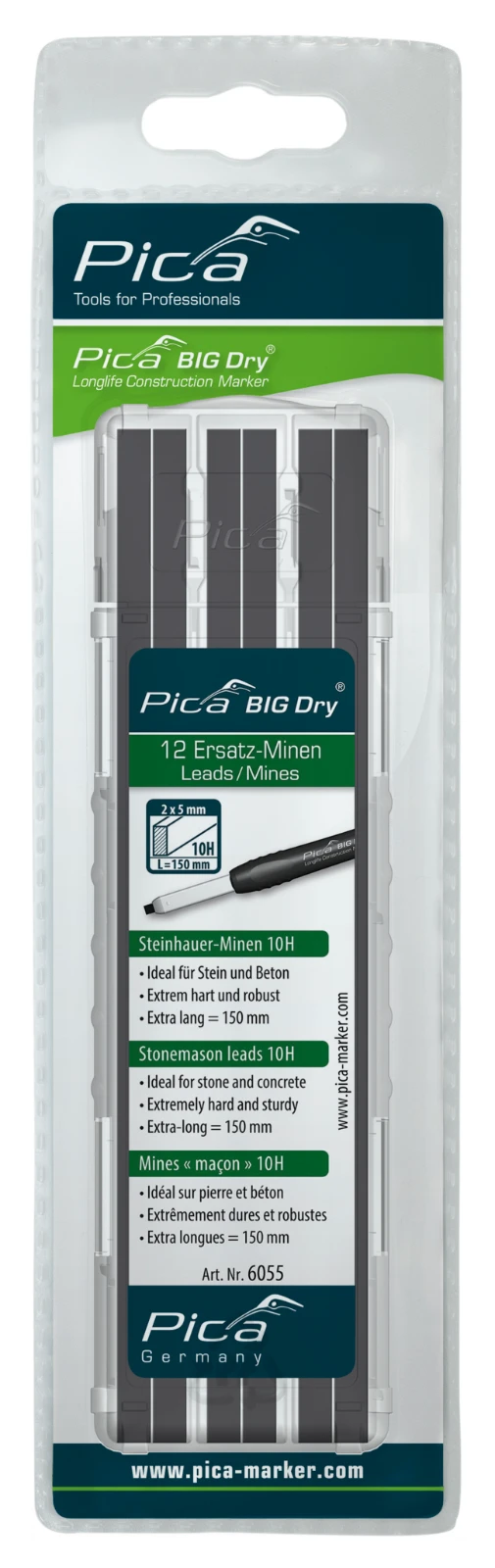 Pica BIG Dry 6055 Navulling grafiet 10H voor Steenhouwer (blister)
