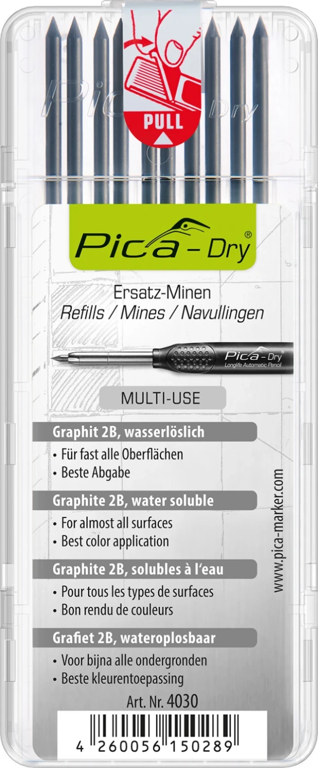 Pica 3030 Dry Longlife crayon de chantier - Graphite – Avec 10 mines de  rechange