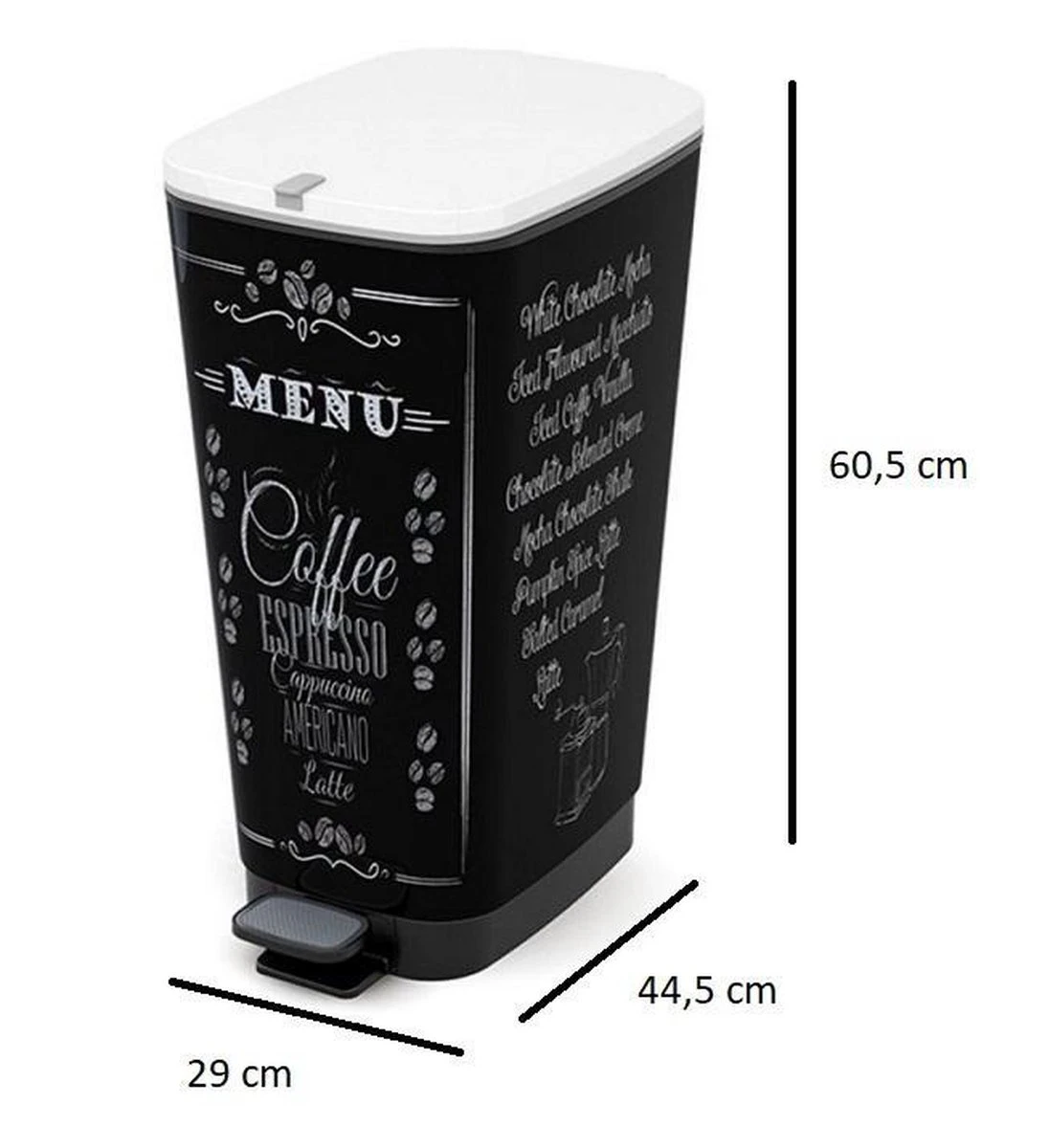 Kis Chic Bin Coffee Menu Pedaalemmer - 50L - zwart/wit