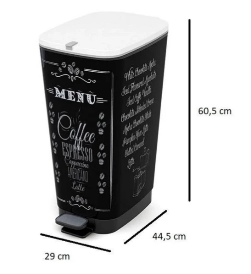 Kis Chic Bin Coffee Menu Pedaalemmer - 50L - zwart/wit