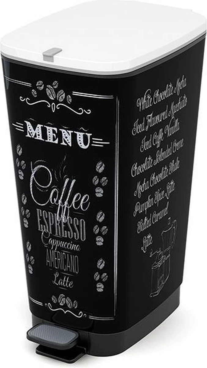 Kis Chic Bin Coffee Menu Pedaalemmer - 50L - zwart/wit