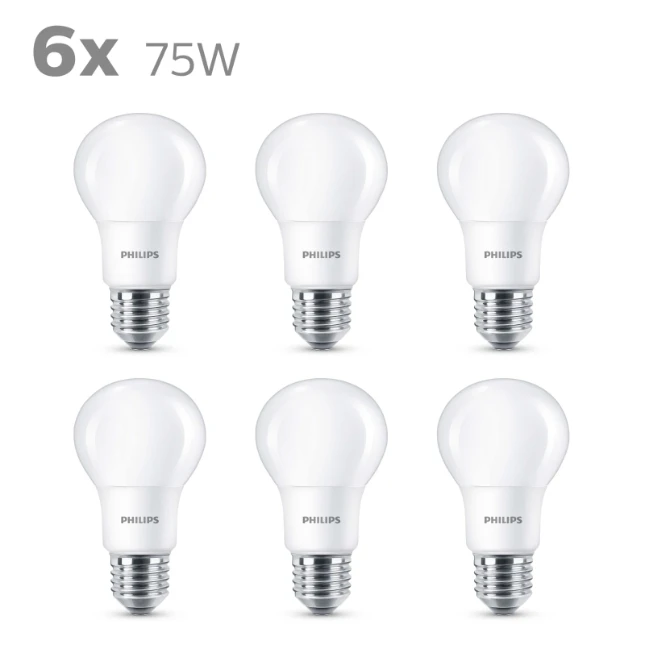 Philips LED Lamp Classic 75W A60 E27 WW 230V FR ND 6CT/4 (6 stuks)
