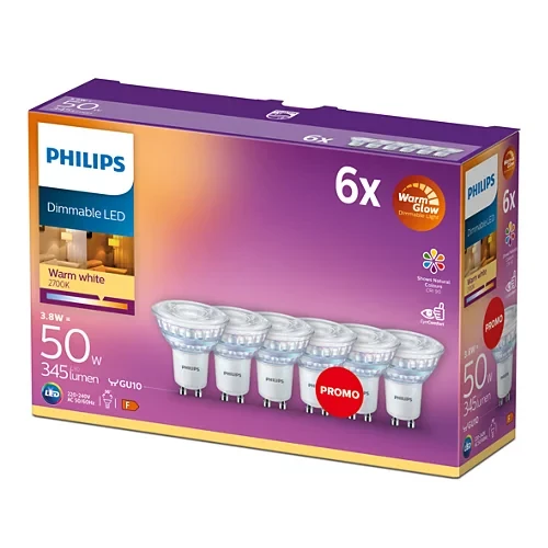 Philips LED Spot Classic 50W GU10 C90 WW 36D WGD 6CT/4 (6 stuks)