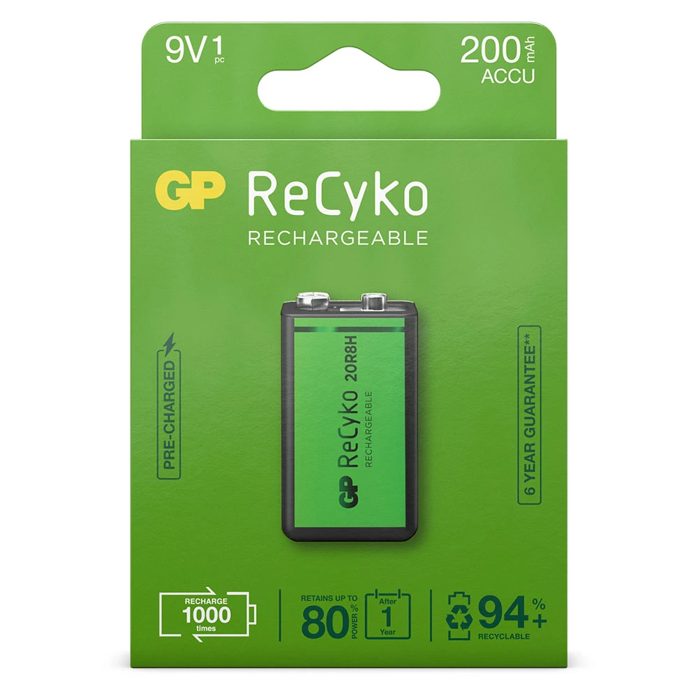 GP Oplaadbare 9V batterij 200mAh ReCyko (1 stuk)