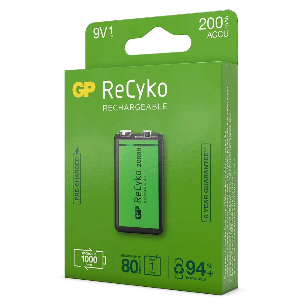 GP Oplaadbare 9V batterij 200mAh ReCyko (1 stuk)