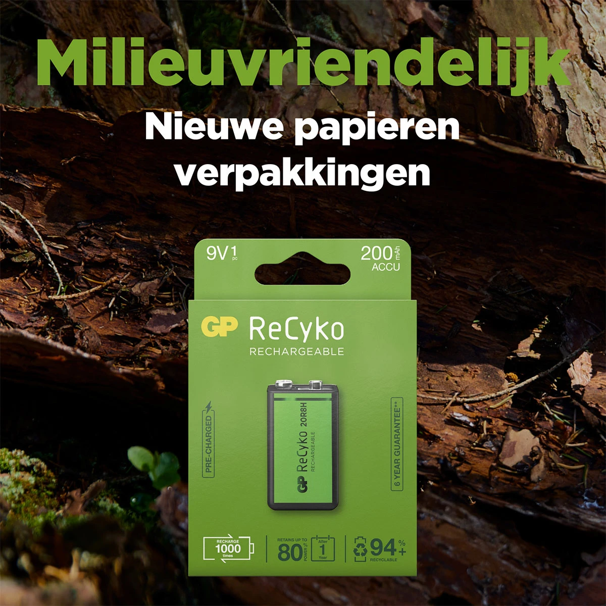 GP Oplaadbare 9V batterij 200mAh ReCyko (1 stuk)