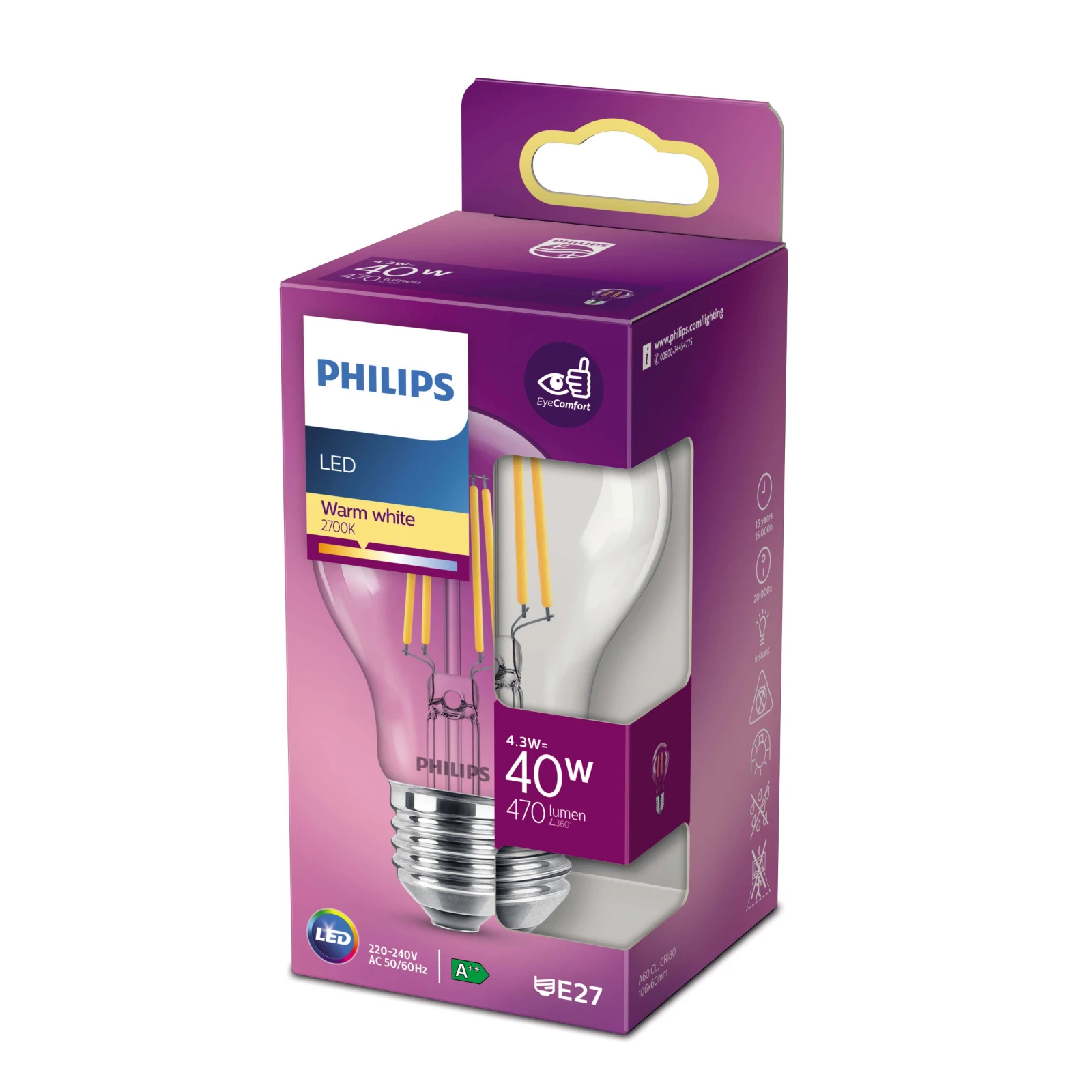 Philips LED Filament Classic 40W E27 A60 WW CL ND RF
