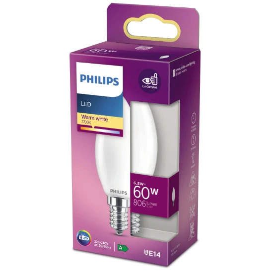 Philips LED Kaarslamp Classic 60W E14 WW B35 FR ND