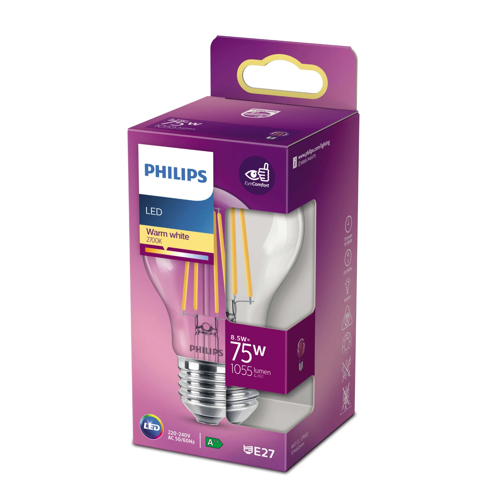 Philips LED Filament Classic 75W E27 WW A60 CL ND RF