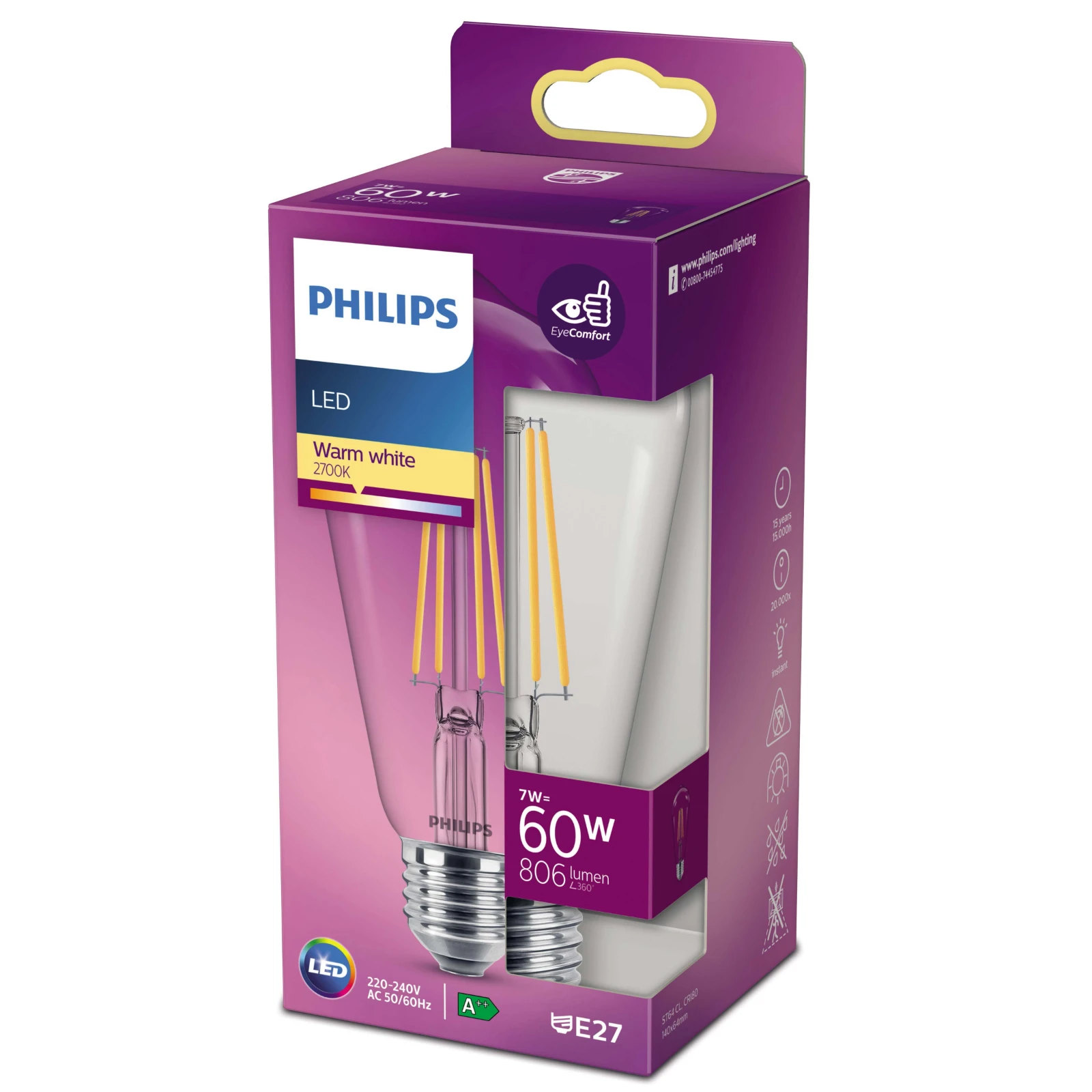 Philips LED Filament Classic 60W E27 ST64 WW CL ND