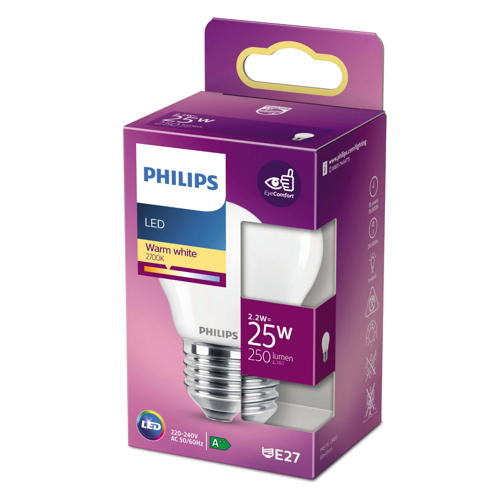 Philips LED Kogellamp Classic 25W E27 P45 WW FR ND