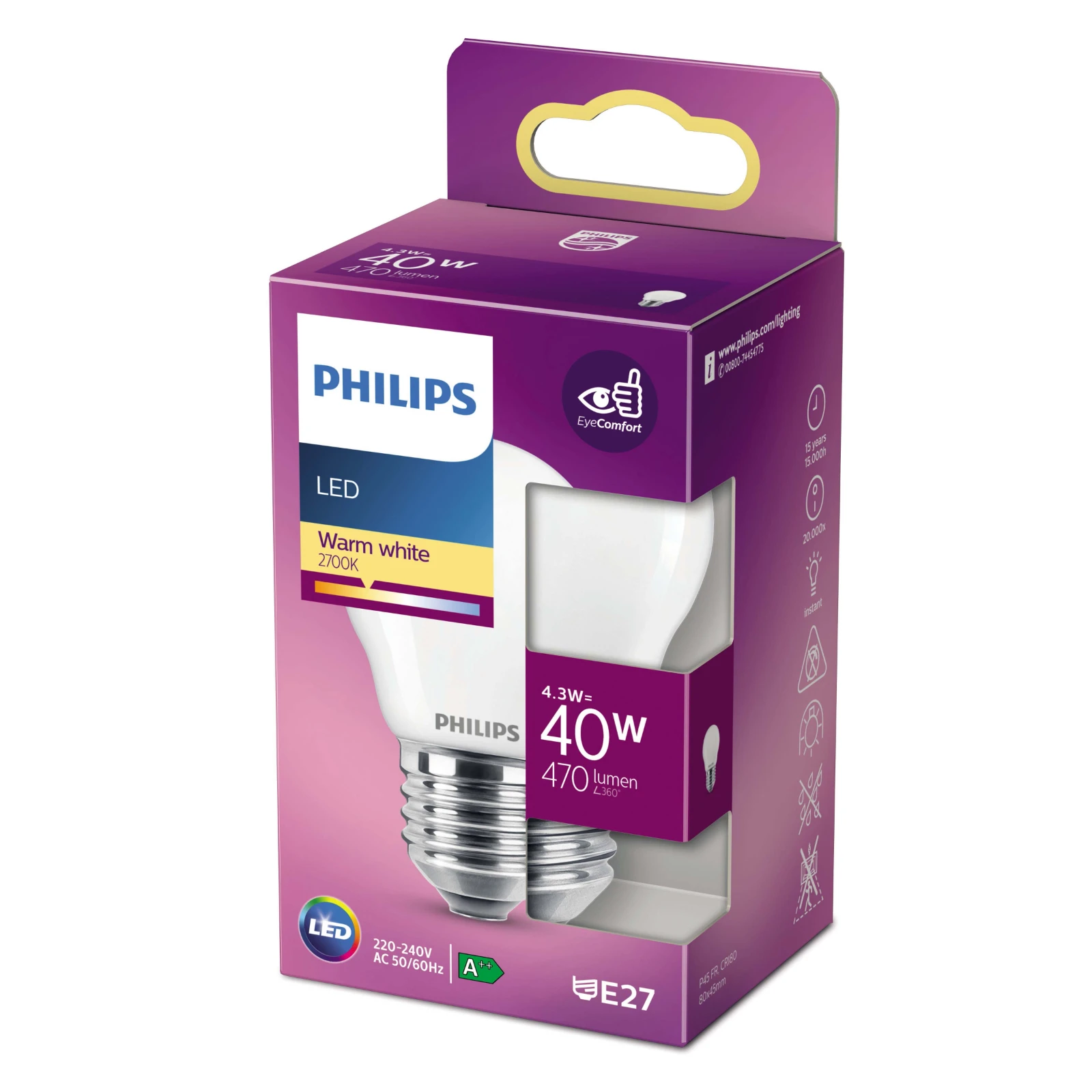 Philips LED Kogellamp Classic 40W E27 P45 WW FR ND