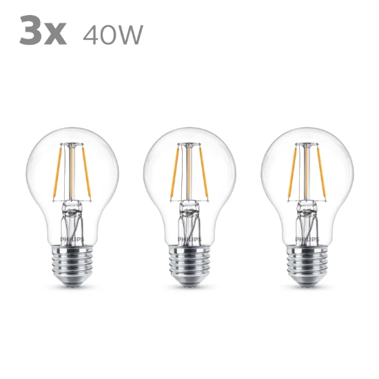Philips LED Filament Classic 40W E27 A60 WW CL ND (3 stuks)