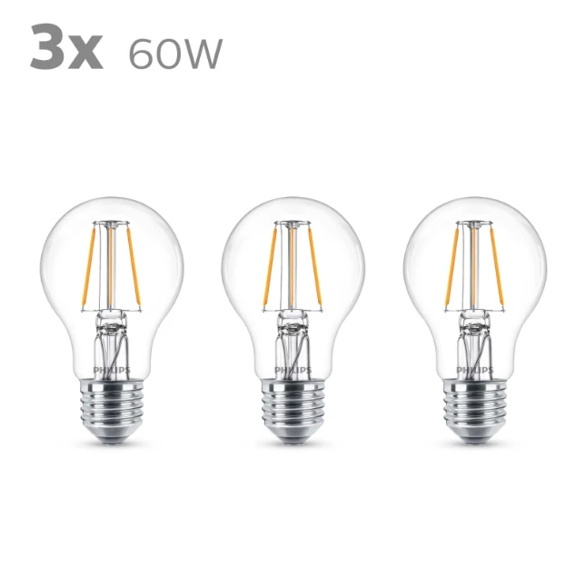 Philips LED Filament Classic 60W E27 A60 WW CL ND (3 stuks)