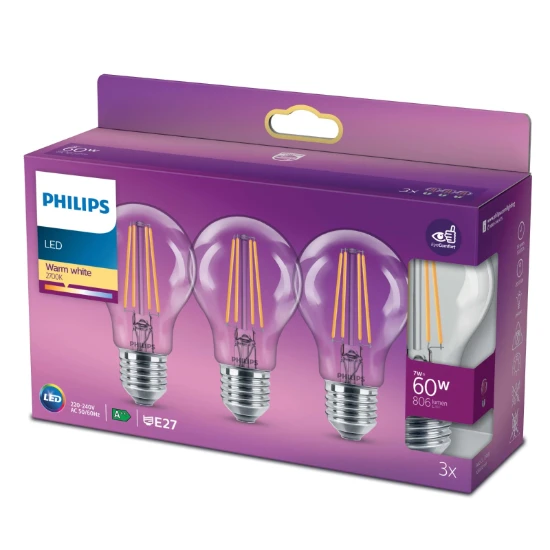 Philips LED Filament Classic 60W E27 A60 WW CL ND (3 stuks)