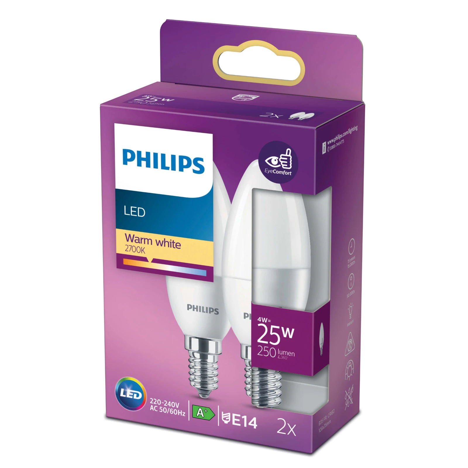 Philips LED Kaarslamp Classic 25W B35 E14 WW FR ND (2 stuks)