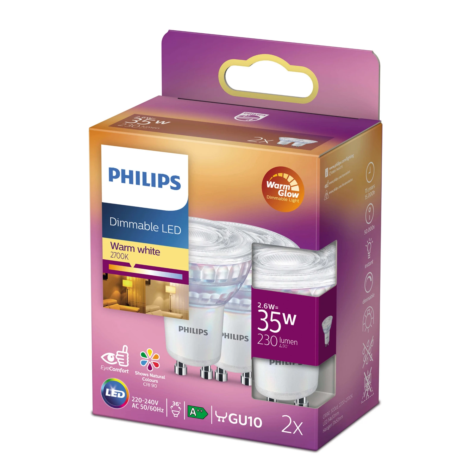 Philips LED Spot Classic 35W GU10 C90 WW 36D WGD (2 stuks)