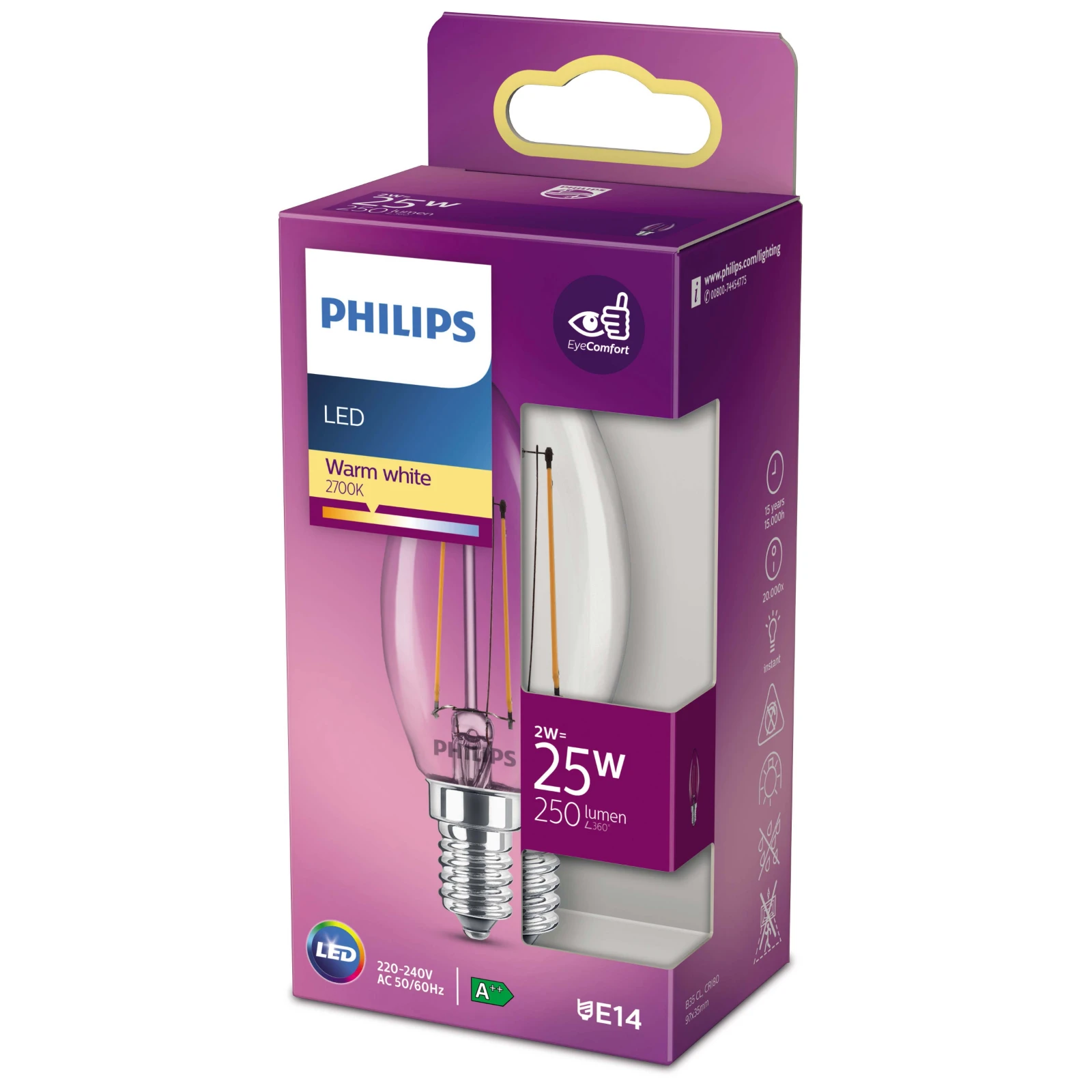 Philips LED Filament Classic 25W E14 B35 WW CL ND