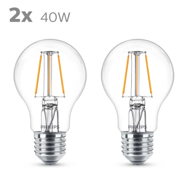 Philips LED Filament Classic 40W E27 A60 WW CL ND (2 stuks)