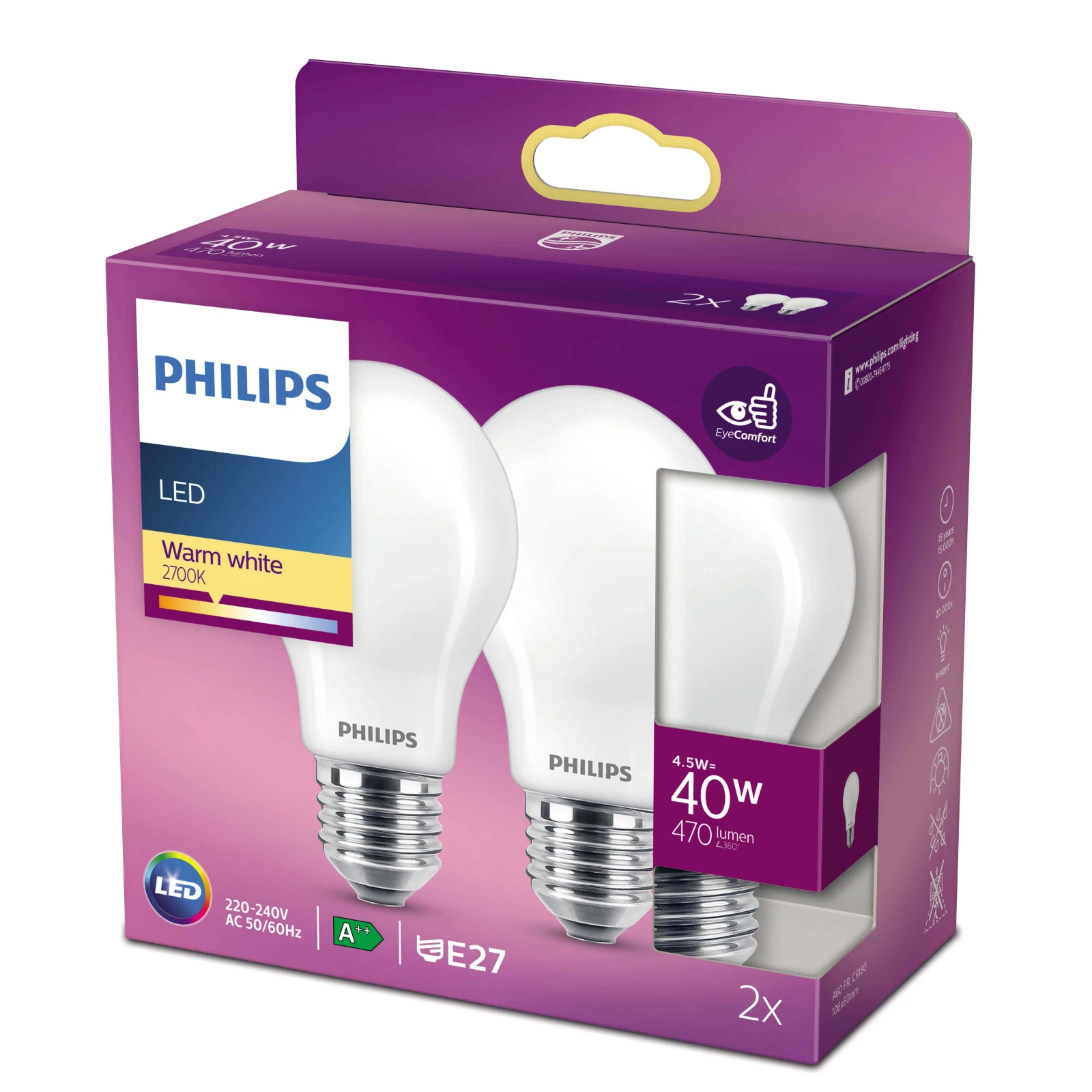 Philips LED Lamp Classic 40W E27 A60 WW FR ND RF (2 stuks)